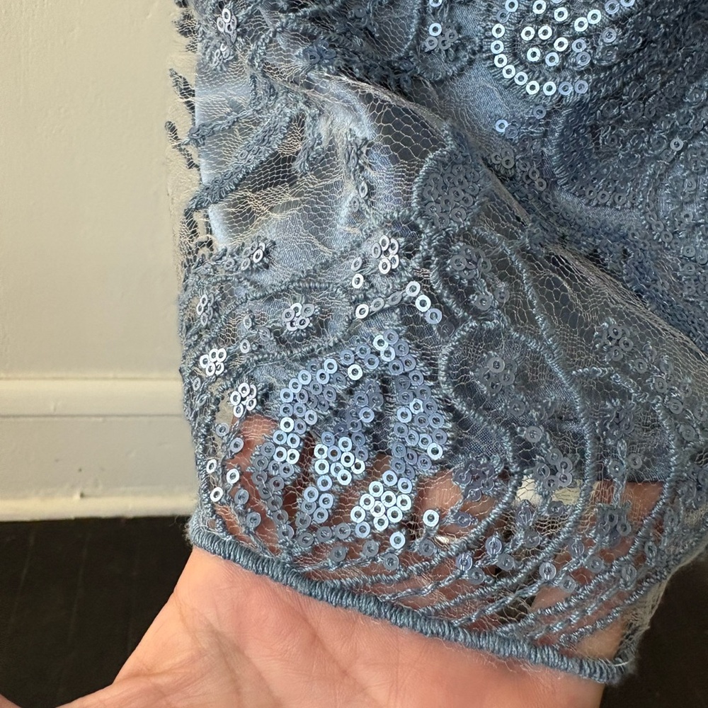 Tahari by Arthur Levine Lace and Sequin Dress Baby Blue Size 8P - Picture 5 of 11